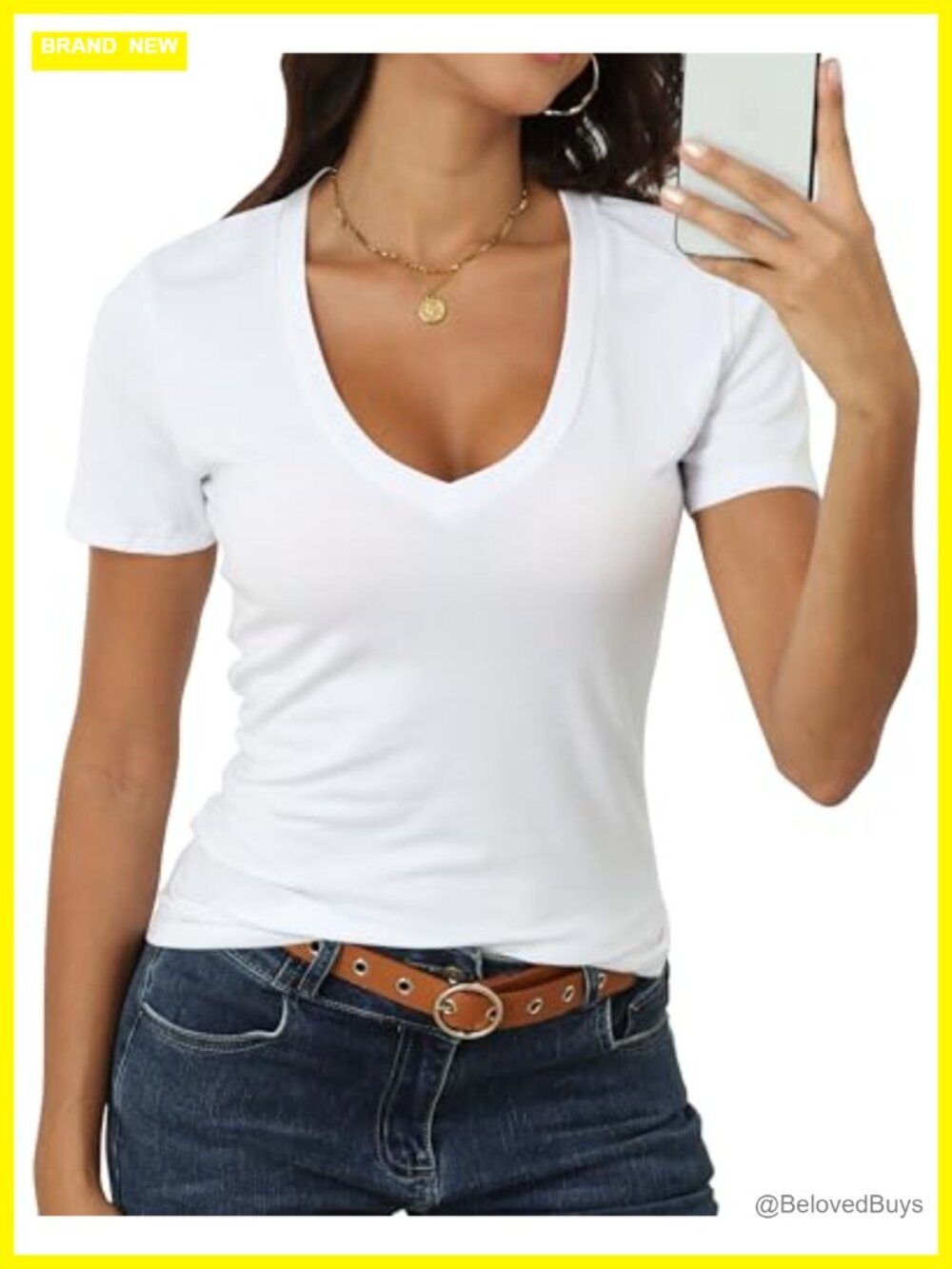 Fitted Cotton Jersey V-Neck Short Sleeve Tee Casual Summer T-Shirt